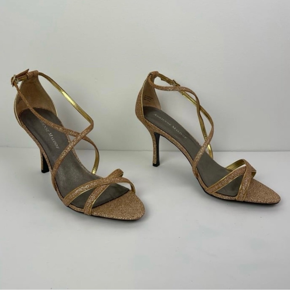 Women’s Gold Strappy Adrienne Maloof Stiletto Heels Sandals